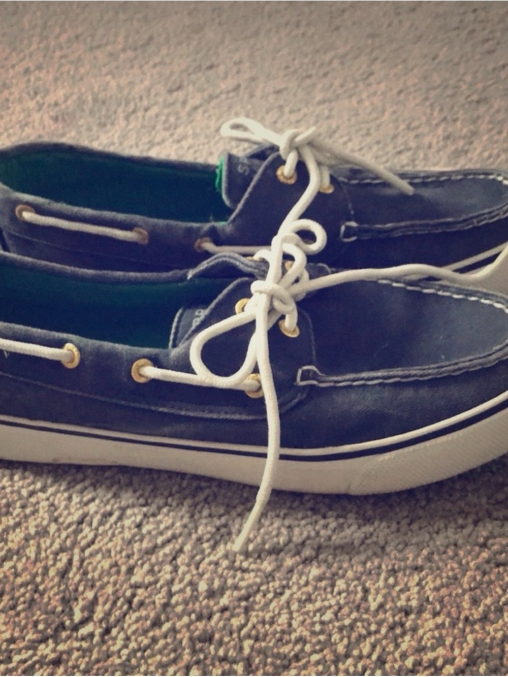Sperry Navy Canvas Lace-Up Boat Sneakers with White Laces - Picture 2 of 6